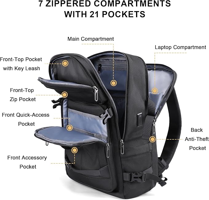 PIJUSHI Casual Travel Backpack for Women with 16" Padded Laptop Compartment | Carry On Luggage with USB Charging Port, 1680D Water-Resistant Nylon, Airline Approved, For Daily, Hiking - Image 5