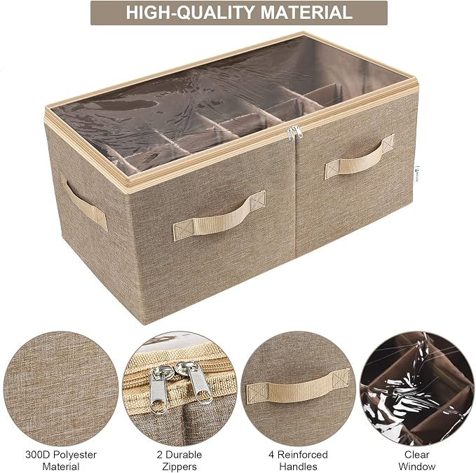 Moteph Shoe Organizer for Closet - Shoe Storage Organizer for Closet Organization with Clear Cover & Adjustable Dividers, Shoe Rack & Basket - (Light Brown, Large - 24 Pairs) - Image 5