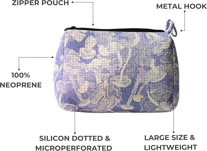 POPUPS Brand Large Makeup Bag with Zipper - Neoprene Machine Washable Travel Toiletry Cosmetic Organizer Pouch for Women (Print Shrooms Lilac) - Image 4