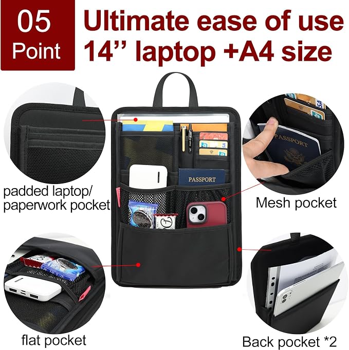 Stiff Backpack Insert Organizer for Men Women Bag In Bag,Thin Water-repellent Nylon 13.7''x10.2''x2''-Black - Image 6