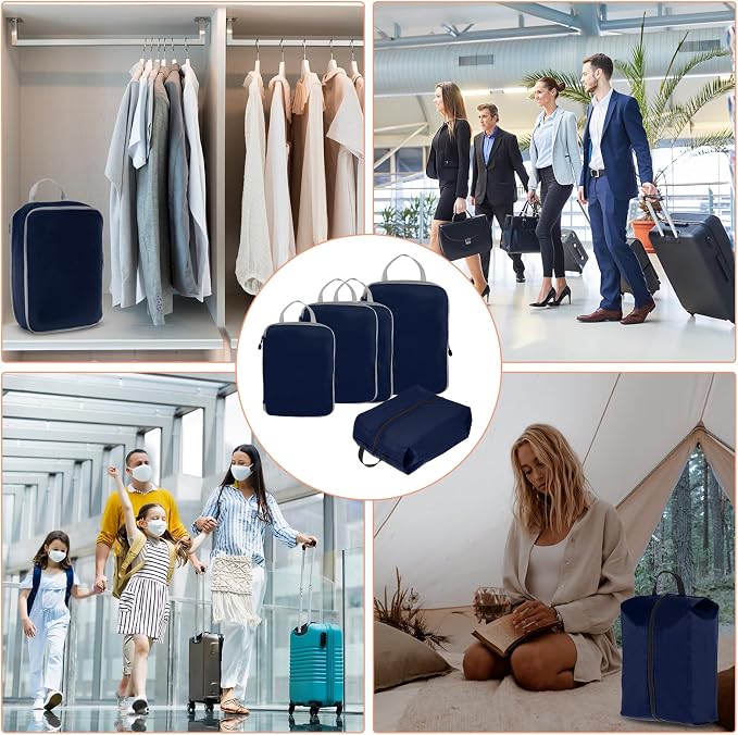PATIKIL Compression Packing Cube for Travel, 5 Set Waterproof Travel Packing Cube Compression Nylon Luggage Organizer Bags Shoe Bag for Suitcases Backpack, Navy Blue - Image 7