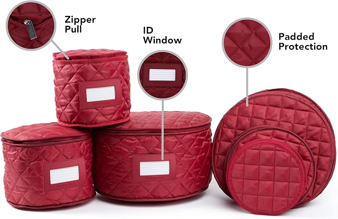 Covermates Keepsakes Dish Storage Set – Padded China & Dinnerware Storage Cases with Dividers, Cup & Stemware Storage, Quilted Polyester Protection, ID Window, Red - Image 5