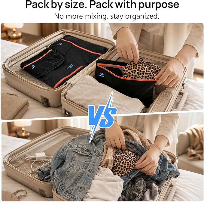 Zurligi Travel Vacuum Bags Kit with Pump, 6-Pack for Clothing & Underwear | Durable TPU Anti-rip Waterproof Vacuum Seal Compression Bag for Bras, Socks, Toiletries and Carry-on Luggage & Travel Gear - Image 2
