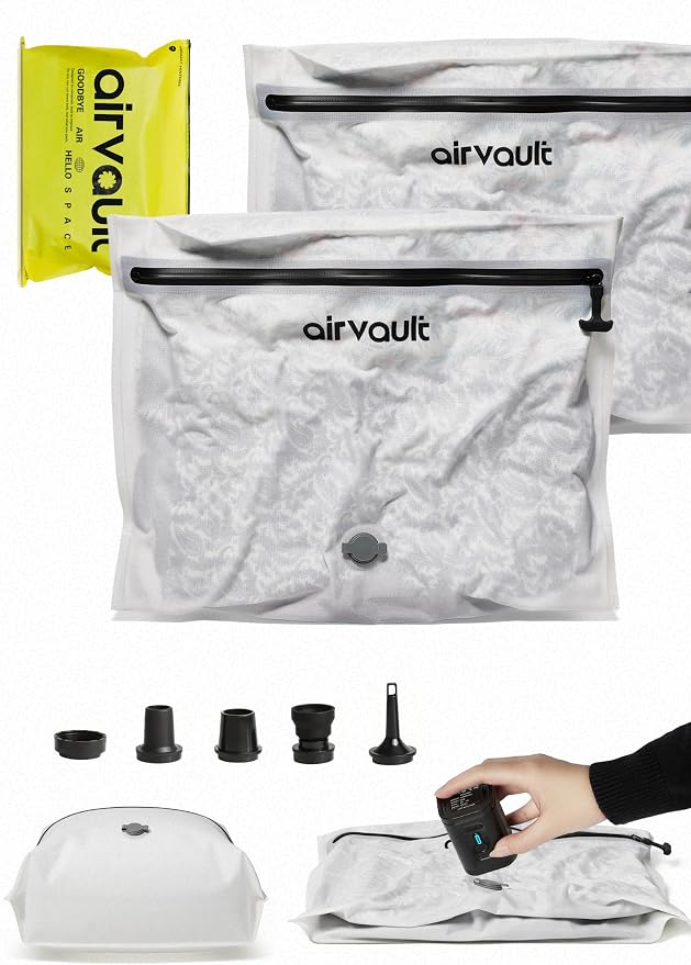AirVault Vacuum Storage Bags for Travel with Air Pump, Waterproof Compression Packing Organizer, IPX8 Vacuum Travel Bag for Carry On Suitcase & Backpack (15L Flat, 2-Pack) by AirVault
