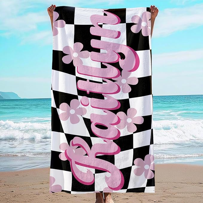JML Personalized Beach Towel with Name, Custom Flower Beach Towel, Customized Microfiber Pool Towel, Quick Dry & Absorbent Swim Towel for Adult,Mother's Day, Birthday, Summer Holiday,Vacation by JML
