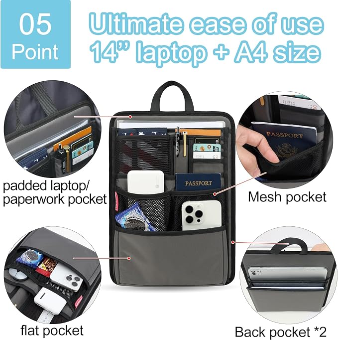 Stiff Backpack Insert Organizer for Men Women Bag In Bag,Thin Water-repellent Nylon 13.7''x10.2''x2''-Gray - Image 5