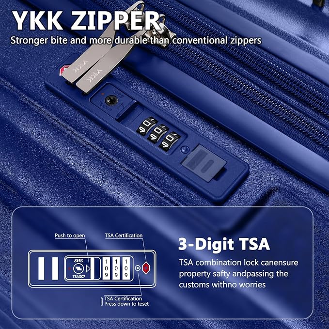 Joyway Luggage Sets 3 Piece, Expandable Suitcase with Smart Cup Holder and USB Port, Hardside Carry On Checked with TSA Lock Spinner Double Wheels, Blue - Image 6