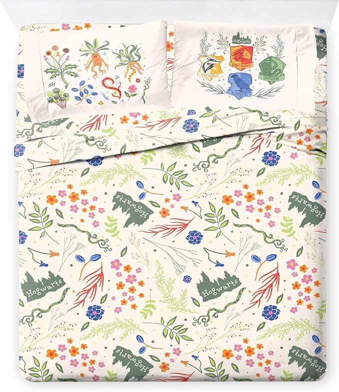 Harry Potter Full Comforter Set 7 Piece Soft Floral Bedding, Multi | Herbology, Bed in a Bag, Comforter Sheets Shams Pillowcases, Official Product, Soft Microfiber, Machine Washable, Easy Care - Image 6