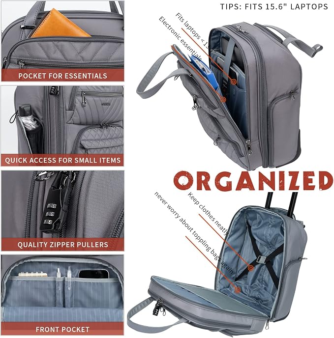 KROSER Carry On Underseat Multi-functional, 16-inch Underseater Lightweight Overnight Suitcase for Men Women, Grey - Image 4