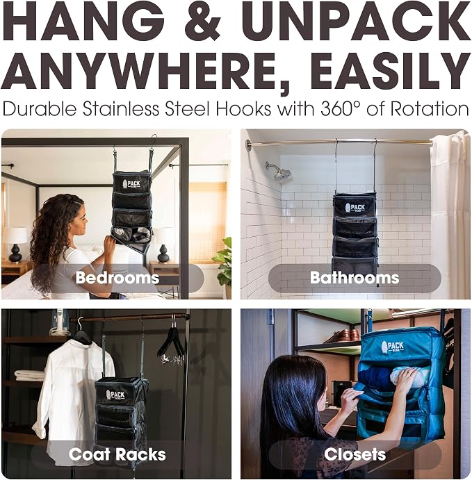 Pack Gear Hanging Suitcase Organizer - Our XL Hanging Luggage Organizer Perfectly Fits Any Suitcase - Our Packing Cubes For Travel Use Mesh Windows to Make Finding Any Outfit Easy (Black, XL) - Image 7