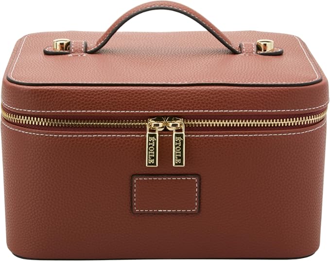 ETOILE - Vanity Case Ginger Brown - Stylish Travel Makeup Bag Organizer with Dividers by ETOILE