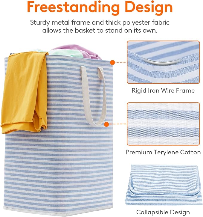 Lifewit 1 Pack Laundry Basket 80L Each, Collapsible Clothes Hamper with Reinforced Handles, Freestanding Waterproof Design for Bedroom and Laundry Room, Blue 80L Total - Image 2