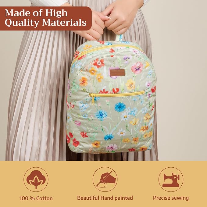 Maison d' Hermine Backpack for Women Men Cotton Shoulder Multipurpose Rucksack with Small Pouch Lightweight Multi Pocket Bag for Travel Work Beach Perfect for Spring Summer (Summer Whisper - Aloe) - Image 3