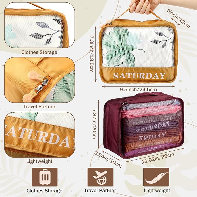 Days of Week Packing Cubes Summer Camp Essentials Weekly Organizer Storage Bag School Clothes for Travel Kids Family(9x7x3inch,Boho,15) - Image 3