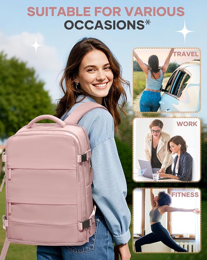 coofay Personal Item Travel Backpack for Women Airline Approved Carry on Backpack Flight Approved Waterproof Sports Luggage Backpack Casual Daypack Small Hiking Backpack Pink Backpack - Image 9