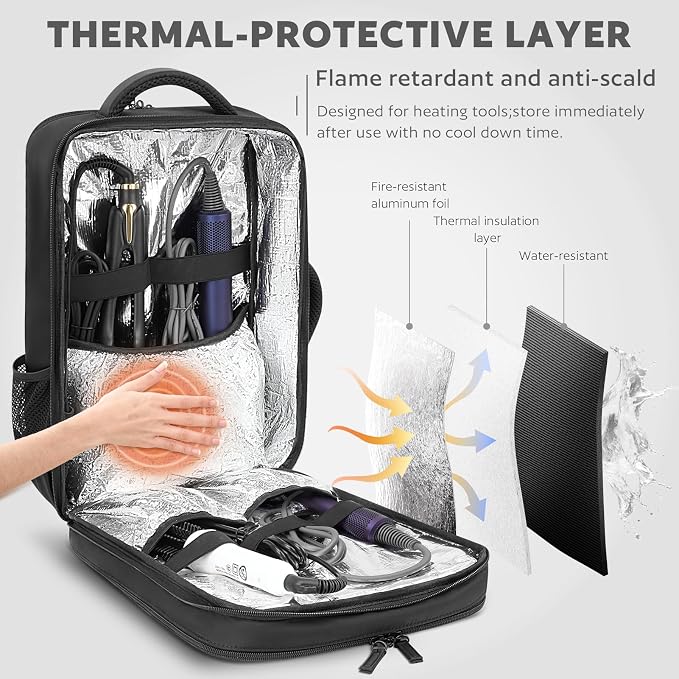 AUROTIER Barber Bag with Insulated Pocket, Portable Backpack for Clippers and Supplies, Travel Hairstylist Smart Bag, Hairdresser Case, Water-resistant, Black - Image 3