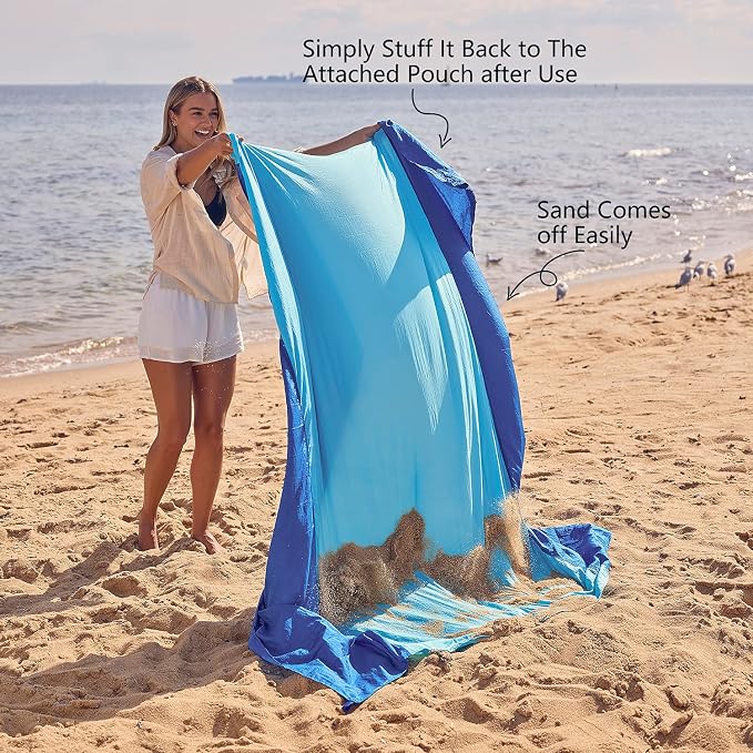 WEKAPO Beach Blanket Sandproof Waterproof, Extra Large Beach Mat, Oversized & Compact Sand Free, Quick Drying Beach Essentials for Vacation, Cruise, Picnic & Camping with Stakes - Image 5