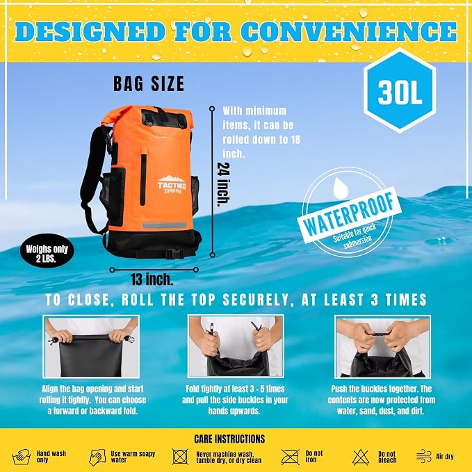 Tactiko Survival 35L Heavy-Duty 100% Waterproof Backpack | Roll Top Dry Bag - Image 8
