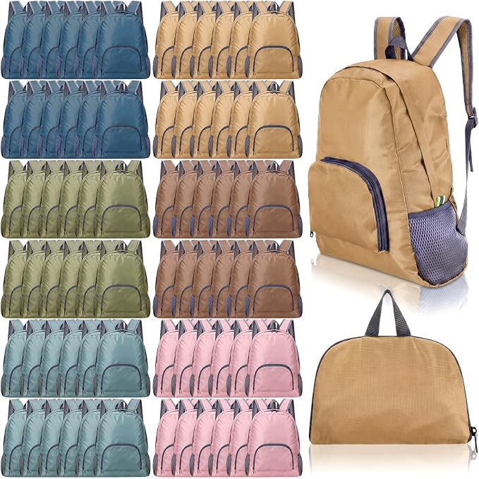 72 Pack Neutral 17 Inch Foldable Backpacks in Bulk Lightweight Classic Basic Book Bags Elementary Backpack for Travel Camp Donations by Bulyoou