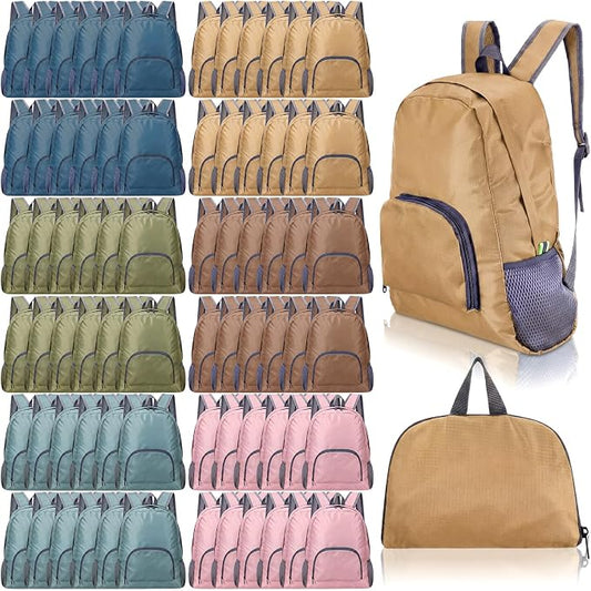72 Pack Neutral 17 Inch Foldable Backpacks in Bulk Lightweight Classic Basic Book Bags Elementary Backpack for Travel Camp Donations by Bulyoou