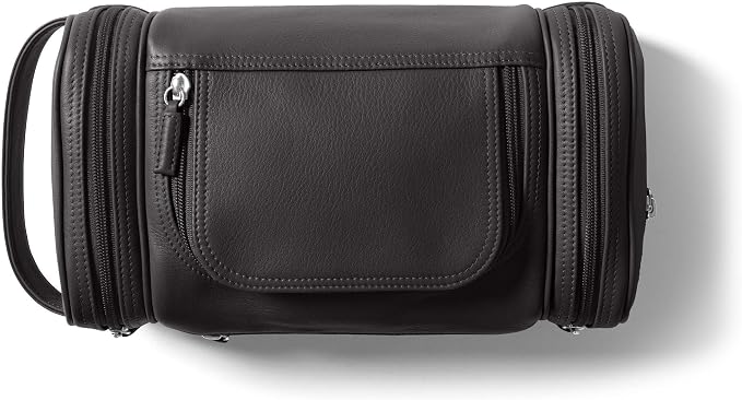 Leatherology Black Onyx Multi Pocket Toiletry Bag – Full-Grain Leather Travel Dopp Kit with Multiple Zippered Compartments | Spacious, Durable Organizer for Toiletries & Grooming Essentials by Leatherology
