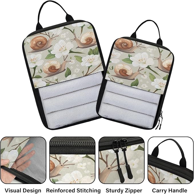 Floral Snail 6 Set Compression Packing Cubes for Travel Luggage Carry On Suitcase Compressible Expandable Packing Cubes Organizers Bag - Image 3