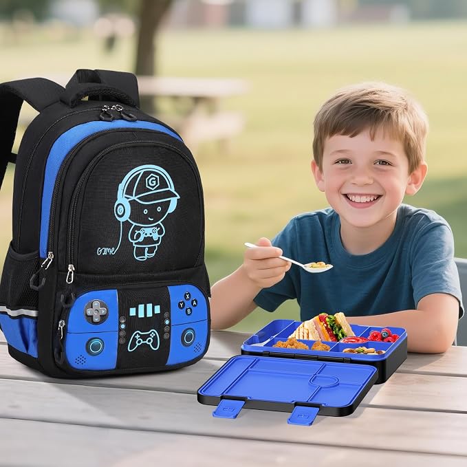 Bevalsa Backpack for Boys with 43OZ Bento Lunch Box,Insulated Lunch Bag & Pencial Case,Cool Luminous Gamer Schoolbag for Kids Teens Elementary Middle School,Bookbag Glow In The Dark - Image 8