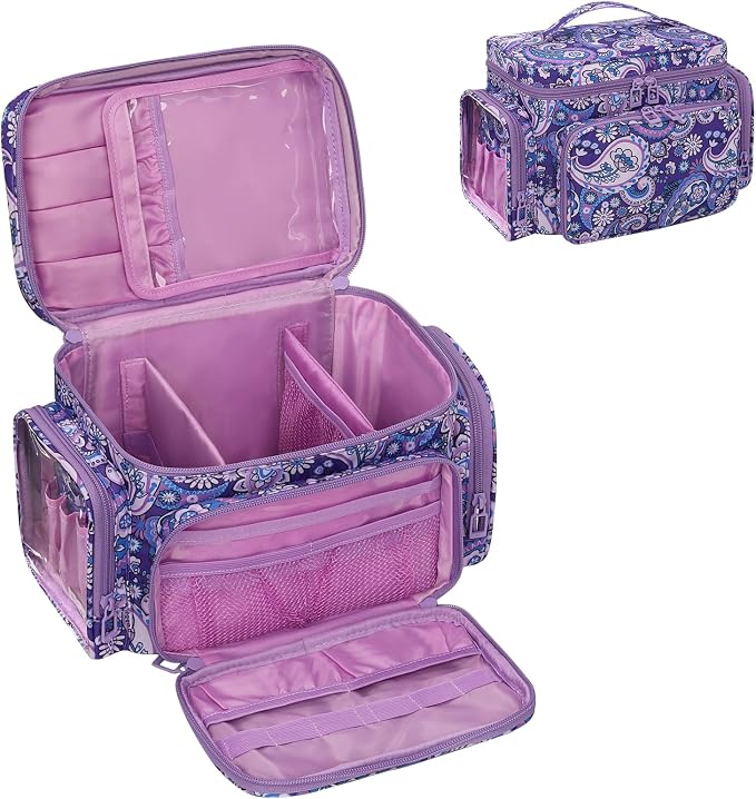 Bagmoly Large Makeup Bag, Portable Travel Makeup Bag Organizer for Women Girls with Makeup Brush Compartment & Two Side Pockets, Cosmetic Travel Bag Vertical Storage Toiletry - Purple by OrganizeYourMakeup