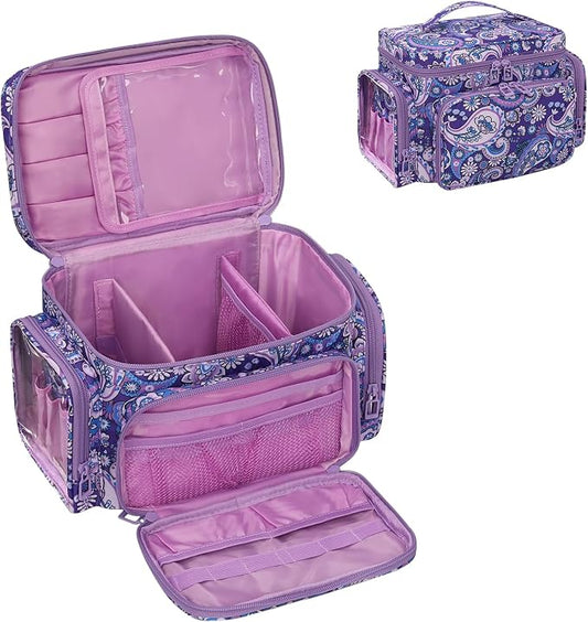 Bagmoly Large Makeup Bag, Portable Travel Makeup Bag Organizer for Women Girls with Makeup Brush Compartment & Two Side Pockets, Cosmetic Travel Bag Vertical Storage Toiletry - Purple by OrganizeYourMakeup