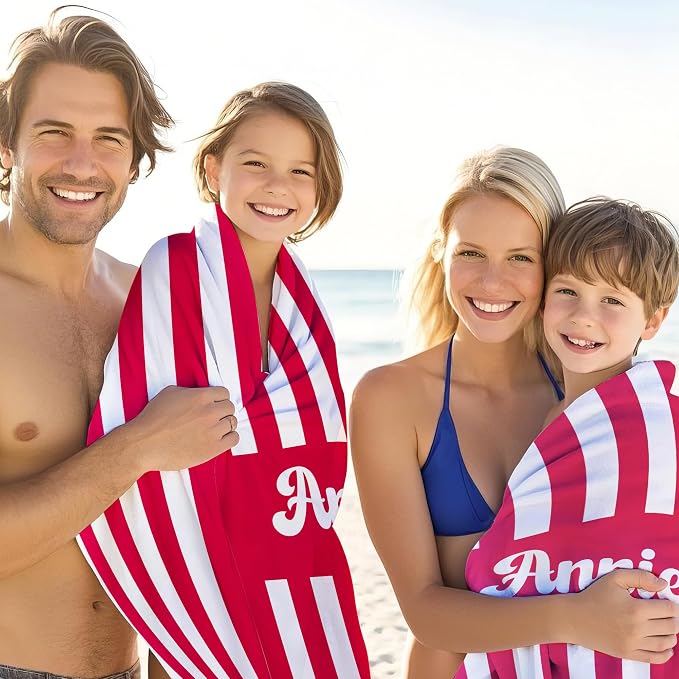 JML Personalized Beach Towel with Name, Custom Cabana Stripe Beach Towel, Customized Microfiber Pool Towel, Quick Dry & Absorbent Swim Towel for Adult,Mother's Day, Birthday, Summer Holiday,Vacation - Image 4