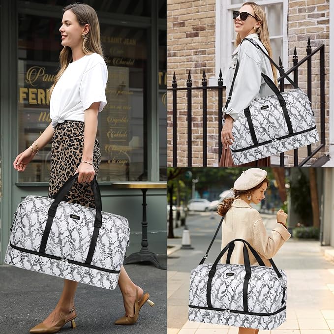 IBFUN Weekender Bags for Women, Travel Duffle Bag with Shoe Compartment Carry on Weekender Overnight Duffel for Weekend Travel Business Trip 3PCS - Image 2