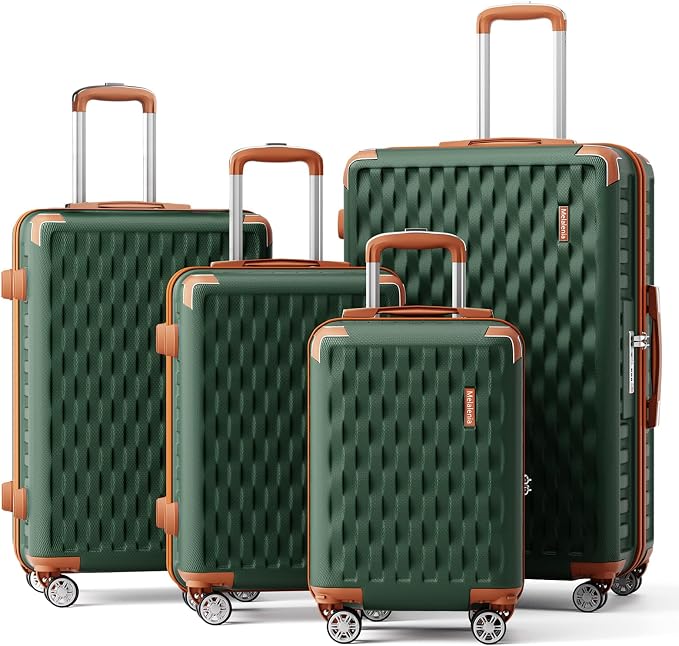 Melalenia Luggage Sets 4 Piece Hard Shell Carry on Suitcase with Spinner Wheels and TSA Lock, Lightweight Travel Duffel Bag for Women, Men, Green Brown by Melalenia