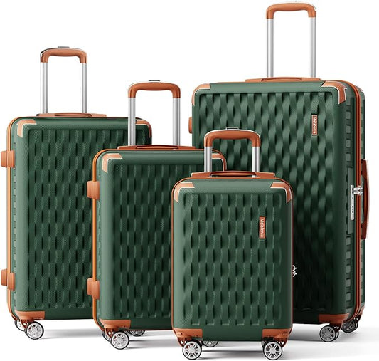 Melalenia Luggage Sets 4 Piece Hard Shell Carry on Suitcase with Spinner Wheels and TSA Lock, Lightweight Travel Duffel Bag for Women, Men, Green Brown by Melalenia