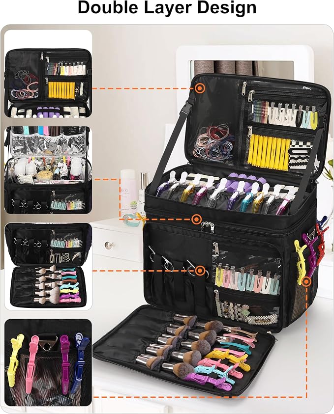 Relavel Hair Tools Travel Bag Hairstylist Traveling Bag Dual Layer Hairdresser Cosmetology Bag Storage Organizer Case for Hair Stylist Essentials, Barber Accessories with Adjustable Dividers - Image 2