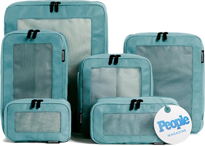 Aerotrunk Compression Packing Cubes for Travel - Luggage Organizer Bags - Double Zipper Packing Cubes for Suitcases (6-Pack, Teal) by Aerotrunk
