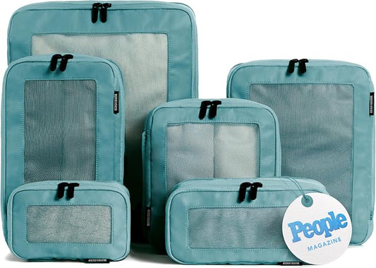 Aerotrunk Compression Packing Cubes for Travel - Luggage Organizer Bags - Double Zipper Packing Cubes for Suitcases (6-Pack, Teal) by Aerotrunk