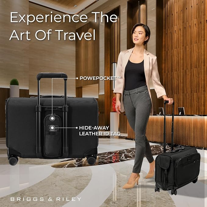 Briggs & Riley 21" Carry-On Wheeled Garment Spinner - Carry On Luggage for Travel, Suitcases with Wheels, Softside Rolling Bag for Men & Women, Built in Hook for Clothes - Baseline Collection, Black - Image 5
