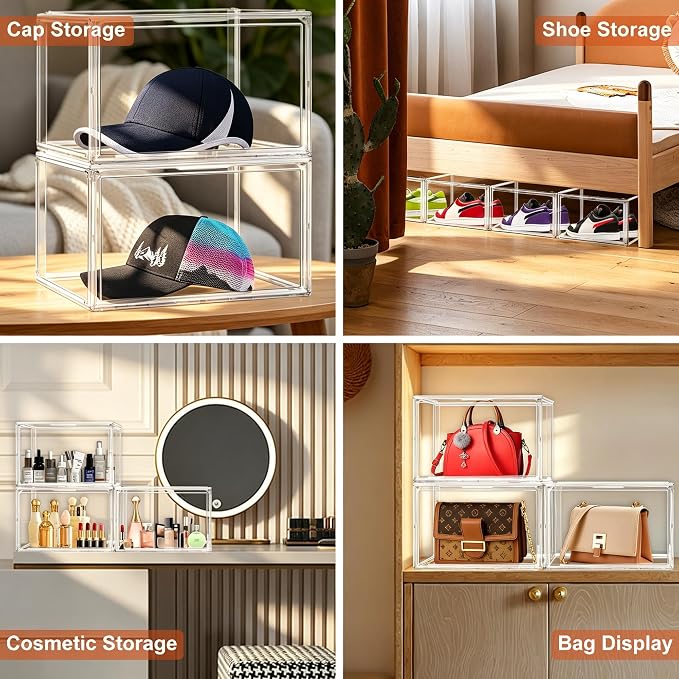 12 Pack Clear Acrylic Shoe Boxes, Wide Magnetic Door Shoe Organizer Size 12 | clear storage boxes for daily shoes, flats, low-top sneakers and closet storage,13.4 x 10.3 x 7.6 in - Image 8