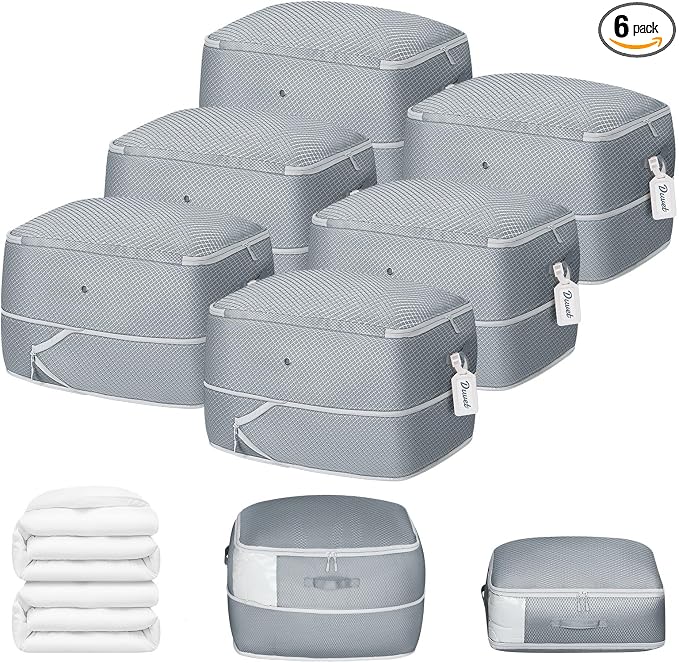 DIMJ Comforter Storage Bag 6 Pack - Blanket Storage Organizer Compression Bags, Large Capacity Ultra Space Saving Self Compression Organize for Bedding, Pillow, Duvet, Sheet Storage with Zipper Window by DiMJ