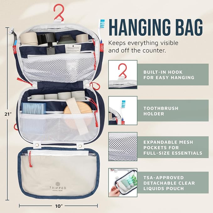Toiletry Bag Kit 3 Piece Set: Hanging Travel Toiletry Bag + 311 TSA Cosmetic Liquid Bag + Accessory Organizer Pouch - Image 3