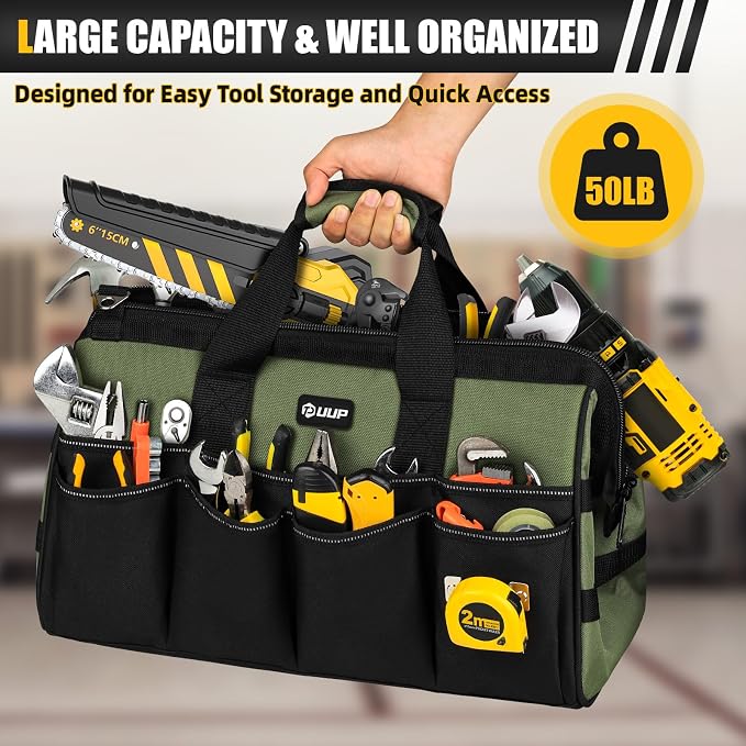 UUP 18-Inch Large Tool Bag, 16-Pocket Portable Tool Box Organizer Storage, Heavy Duty Tactical Toolbag with Big Zipper, Travel Carry Toolbox, Father Day Dad Men Electrician Contractor Welding Gift | 16 Pockets & MOLLE. Detachable Strap & Handle. Non-sl... - Image 4