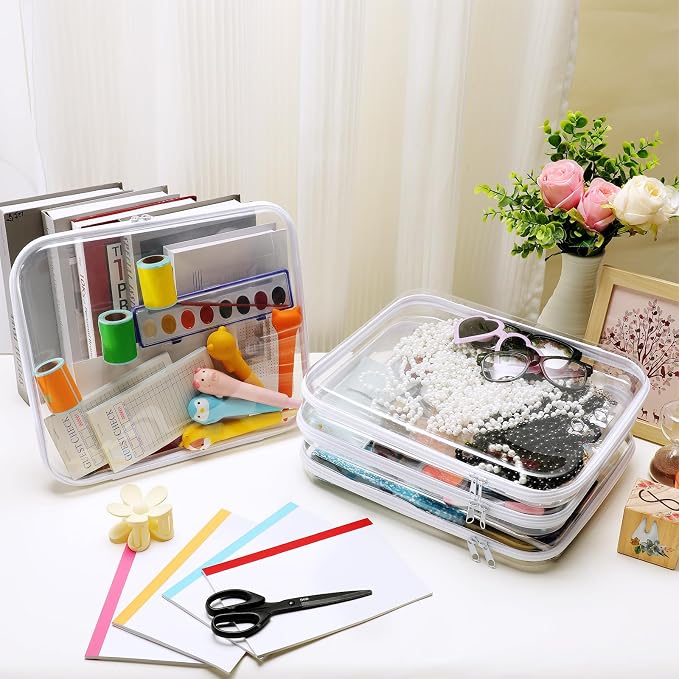 Hoolerry 4 Pcs Hard Clear Zipper Case Makeup Bags Plastic Zipper Pouch Transparent Storage Box Containers for Cosmetics, Snacks, Building Blocks, Puzzles(Clear,13.8 x 11.8 x 2 in,White) - Image 6
