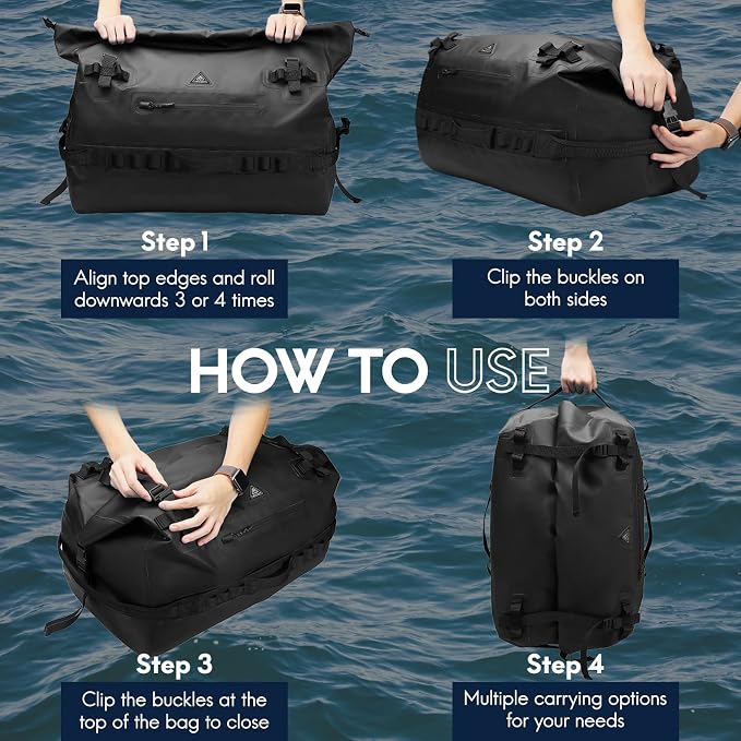 Haimont IPX7 Waterproof Roll-Top Dry Duffel Backpack | 60L/90L Sizes, 500D Tarpaulin, Welded Seams, Mesh Pockets, Boating & Kayaking - Image 8