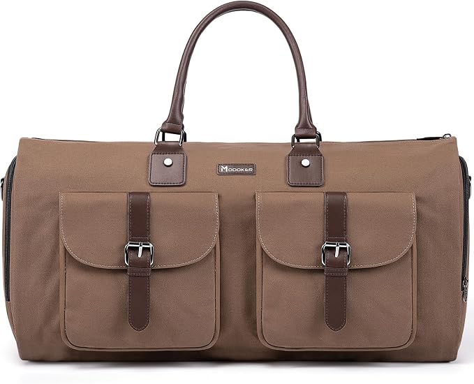 Modoker Convertible Weekender Bag - Canvas Duffle Bags for Travel with Hanging Feature, Brown by Modoker