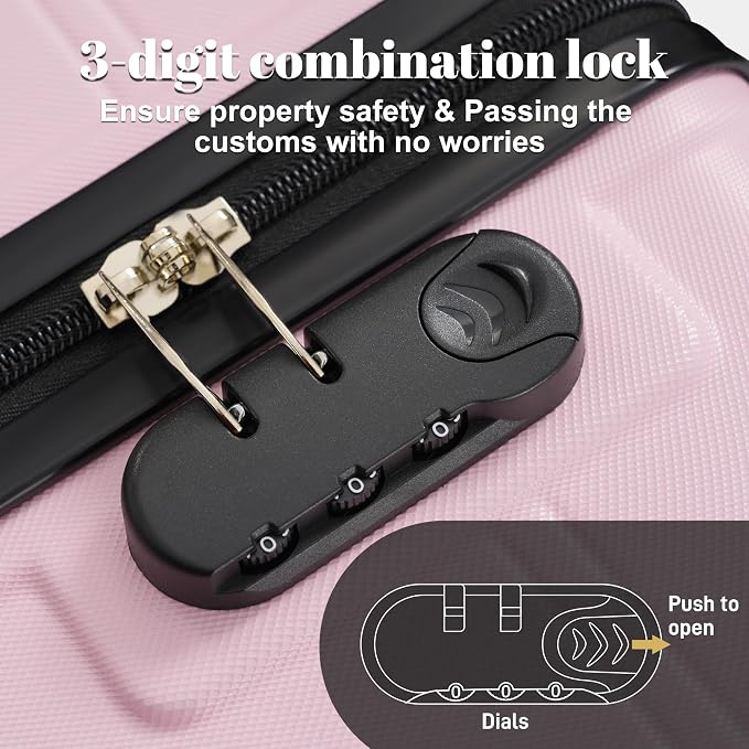 6 Pcs ABS Hardshell Luggage Set Spinner Wheel Suitcase Suitcase Baby Pink - Image 2