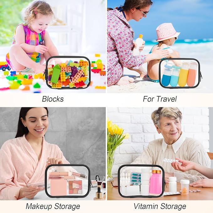 Sanwuta 6 Pcs Clear Hard Zipper Case Plastic Zipper Pouches Transparent Makeup Bag Pencil Case Pouches Toiletry Diaper Bag for Travel Toy Storage Organizer Bins (Black,7.09 x 5.12 x 2 Inch) - Image 7