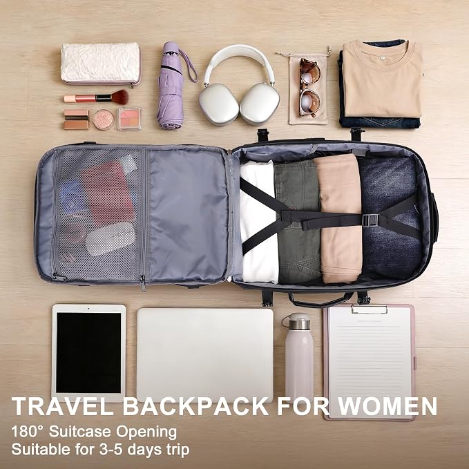 PIJUSHI Travel Backpack for Women, Fits 16" Laptop, Expandable 30L to 35L | Airline Approved Carry-on Luggage with Padded Laptop Compartment, USB Port, Wet Pocket, For Business, Commute - Image 8