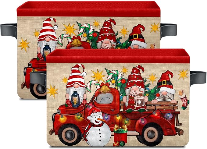 Christmas Baskets - Foldable Fabric Storage Baskets with Handles - Empty Boxes for Gifts and Decoration - Image 2