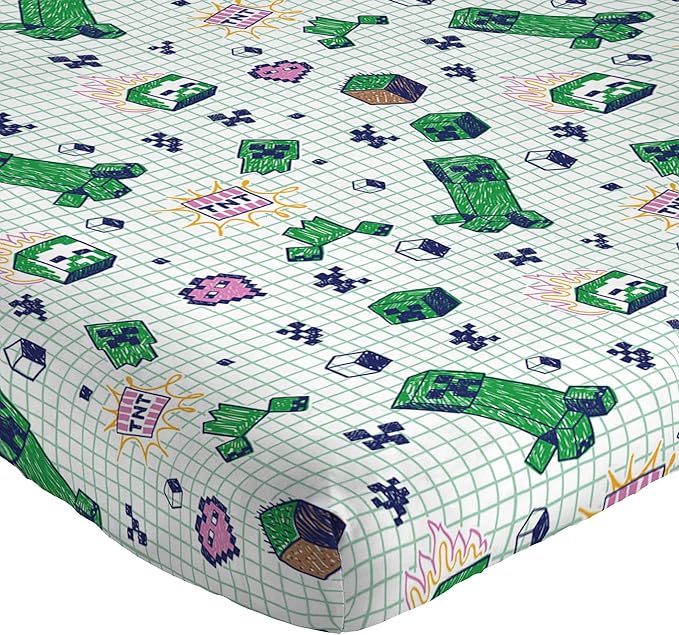 Jay Franco Kids Sheet Set with Fitted, Flat Sheets & Pillow Cover - Ultra-Soft Bedding with Pillowcase for Room Decor, Multi - Minecraft, 3 Piece Twin - Image 2