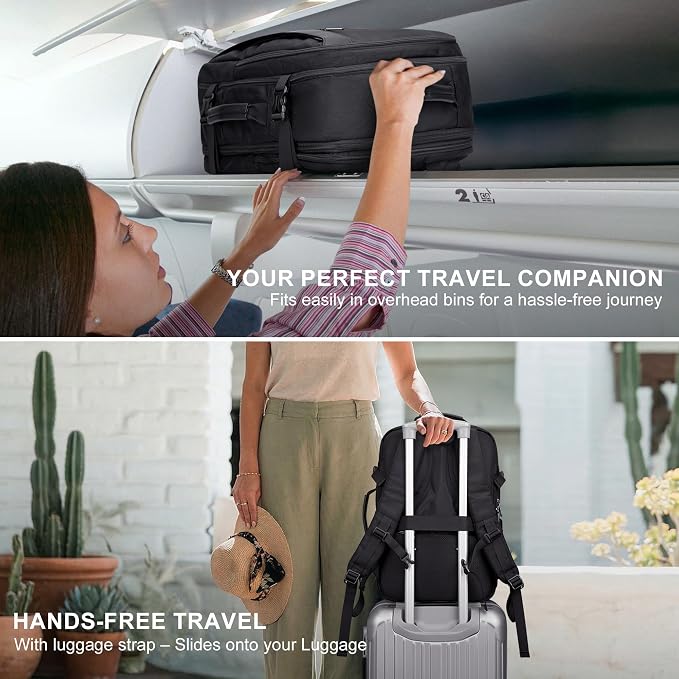 PIJUSHI Travel Backpack for Women, Fits 16" Laptop, Expandable 30L to 35L | Airline Approved Carry-on Luggage with Padded Laptop Compartment, USB Port, Wet Pocket, For Business, Commute - Image 7